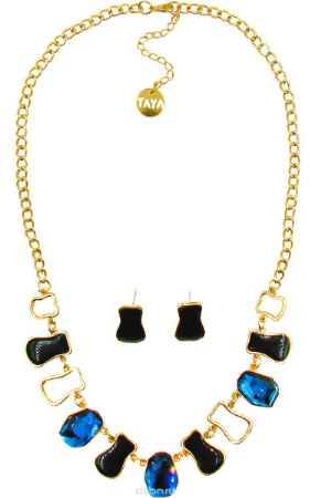 Купить Комплект украшений Taya: серьги, колье, цвет: золотистый, черный, синий. T-B-10241