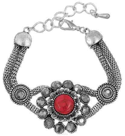 Купить Браслет Fashion House, цвет: черненое серебро, красный. FH33033