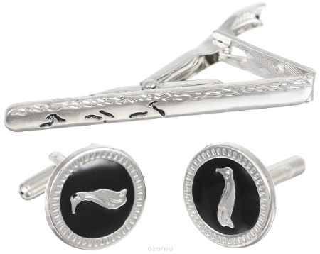 Купить Комплект аксессуаров мужской Mitya Veselkov: зажим для галстука, запонки, цвет: серебряный, черный. ZAPZDG-06