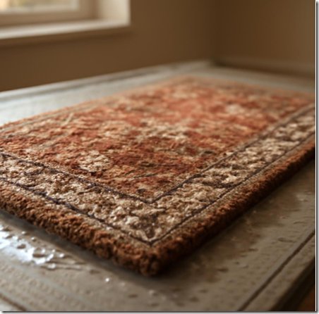 Процесс сушки мокрого ковра на специальной поверхности